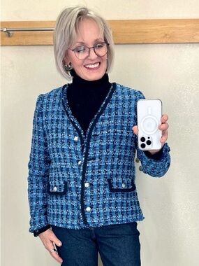 Talbots Blue Fringe Bouclé Blazer Jacket
